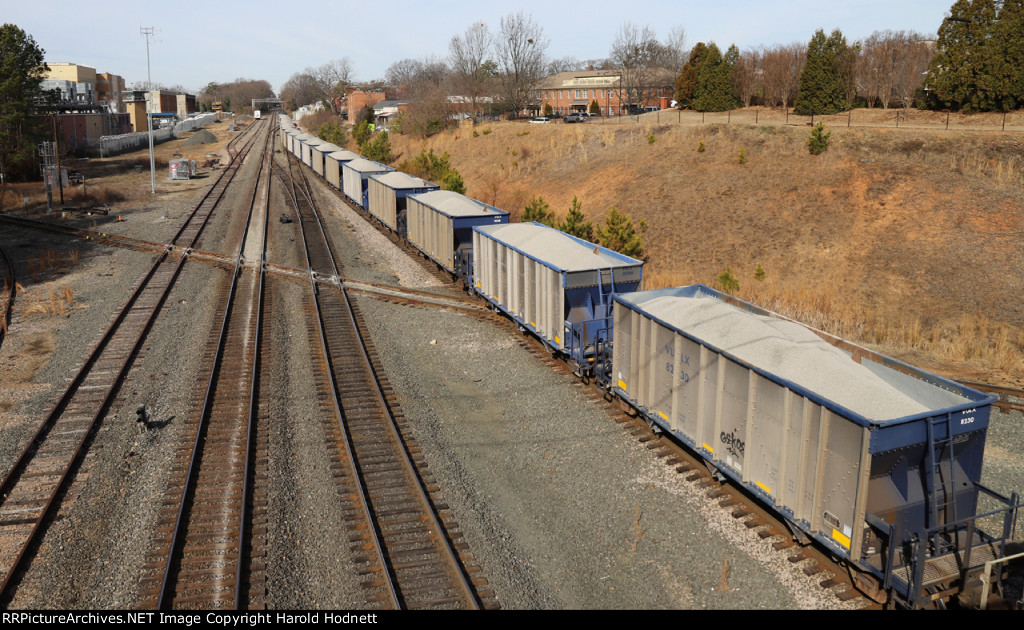 Train L619-08 has loaded rock cars, something that has not been seen in a long time!